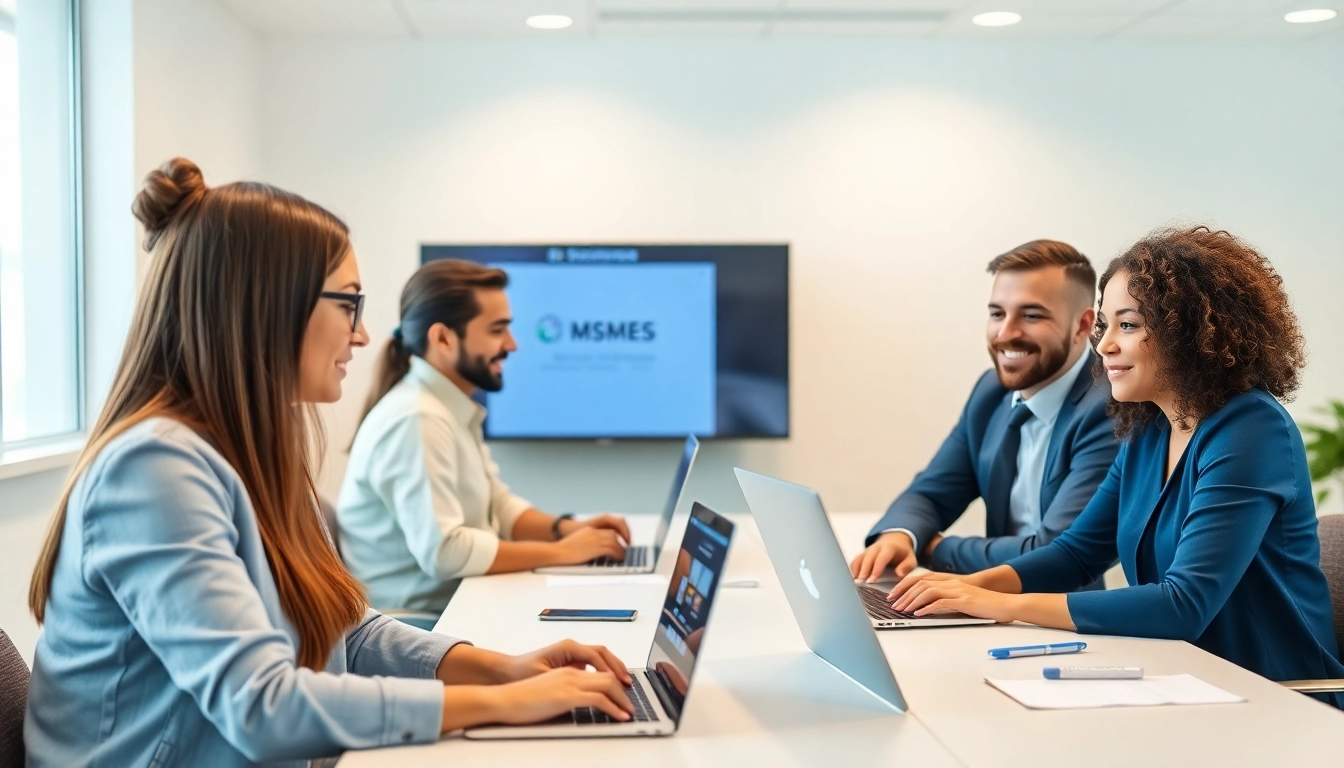 Udyam registration process being completed online by entrepreneurs using digital devices, emphasizing ease and accessibility.