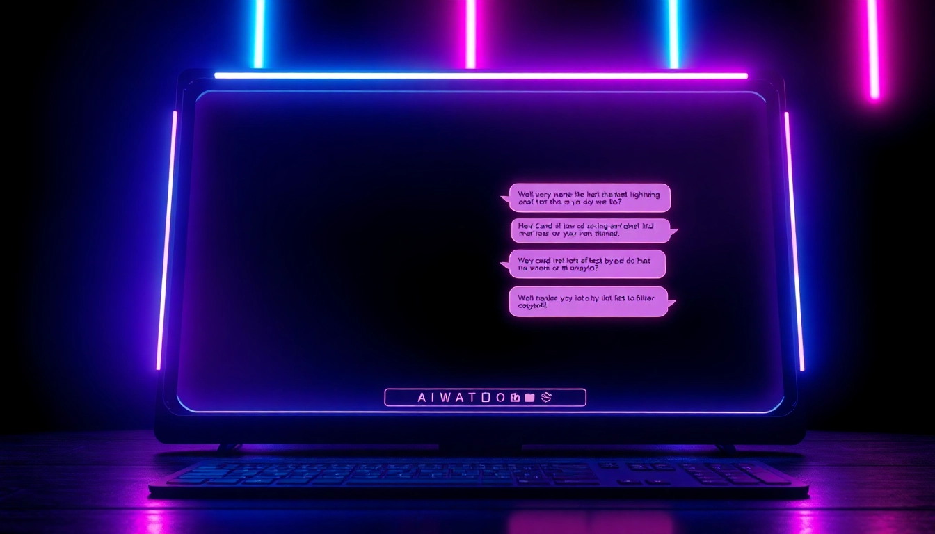 An illustration of a futuristic AI chat interface with neon lights and vibrant colors, emphasizing a modern, edgy design.