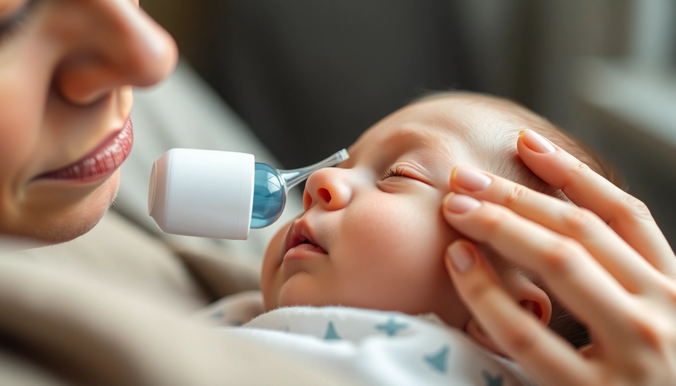 Paras vauvan nenäimuri in action, showing a parent gently clearing a baby's congested nose, highlighting safety and ease of use, ideal for parents seeking effective relief.