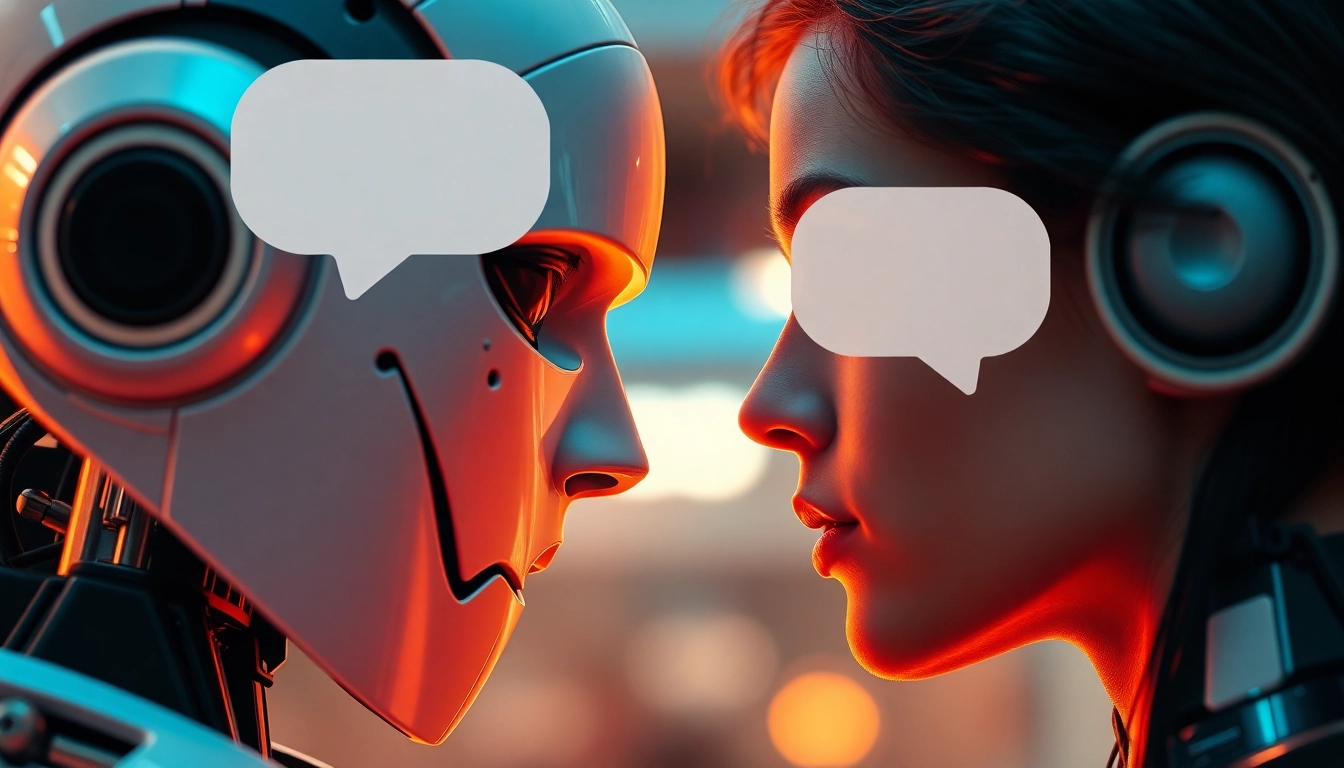 An engaging scene of a human or not AI interaction with a person and a robot exchanging messages, illustrating the challenge of distinguishing human from AI responses.