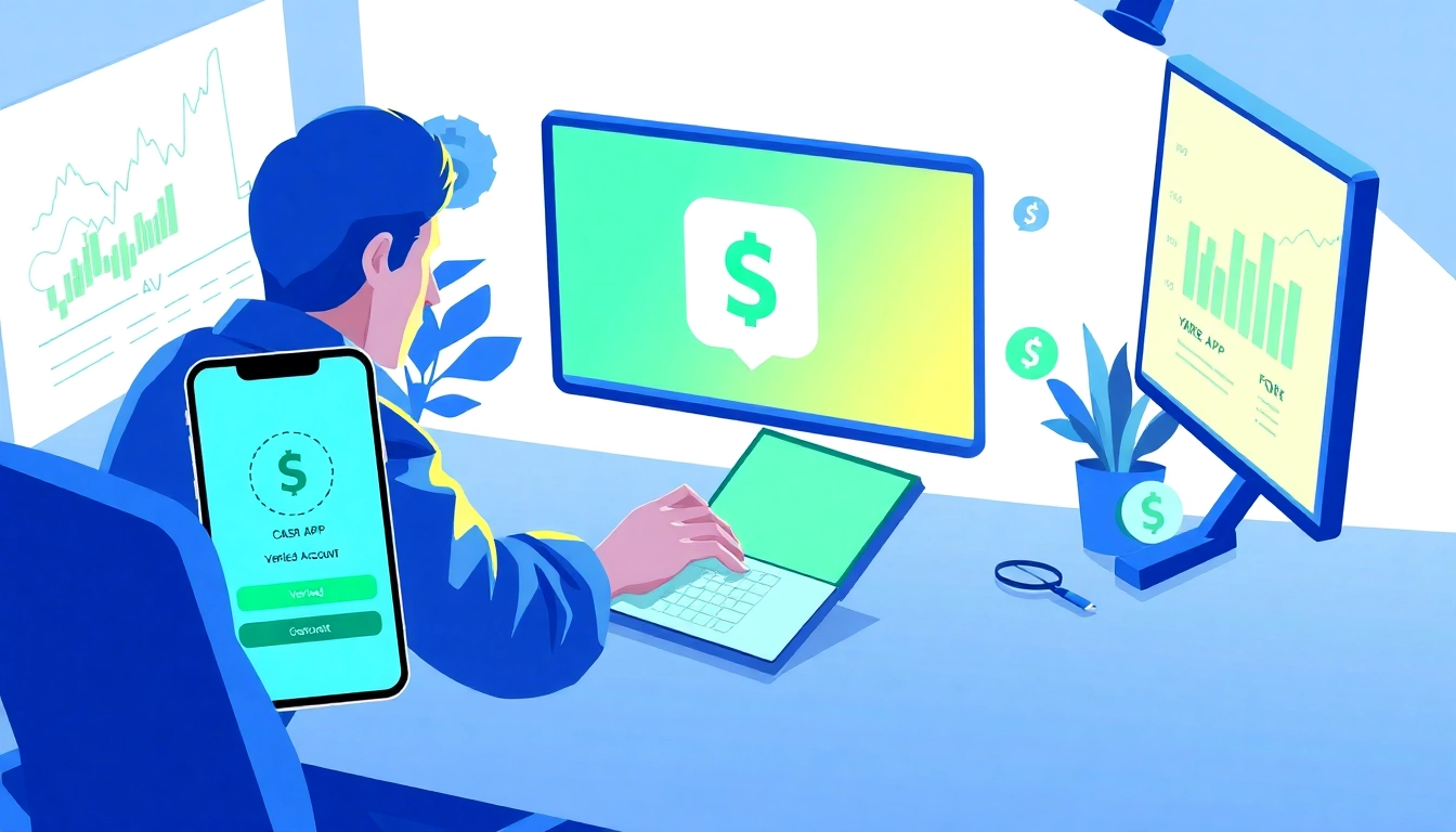 A person using a laptop with a digital finance workspace and Cash App logo on the screen.
