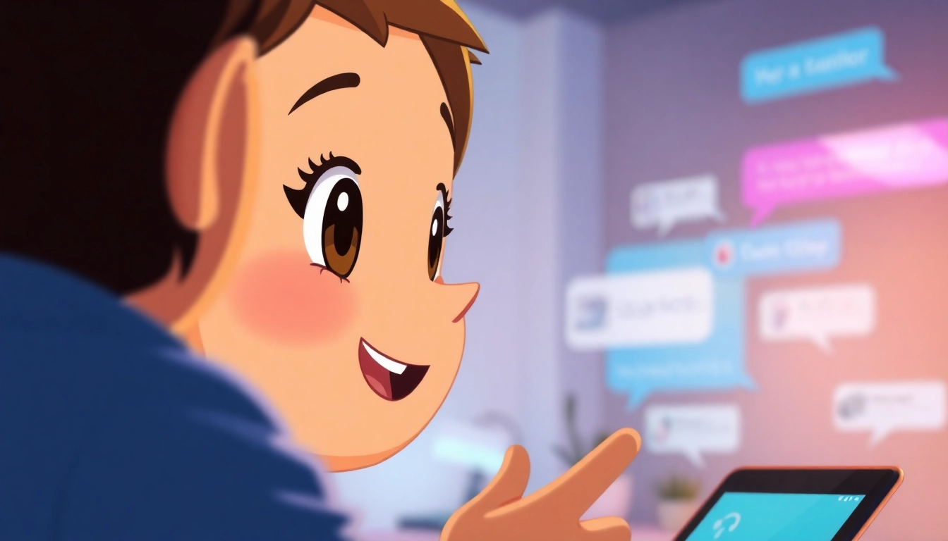 Engaging AI girlfriend chat session with a friendly virtual character, personalized interaction, modern digital interface, relatable and inviting.