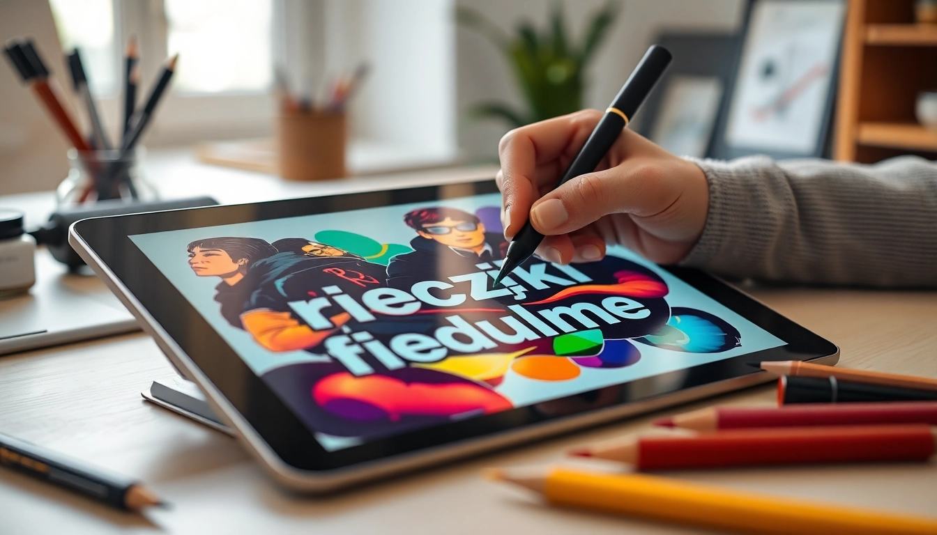 Design custom pieczątki firmowe with vibrant colors and high-quality materials in an inviting workspace.