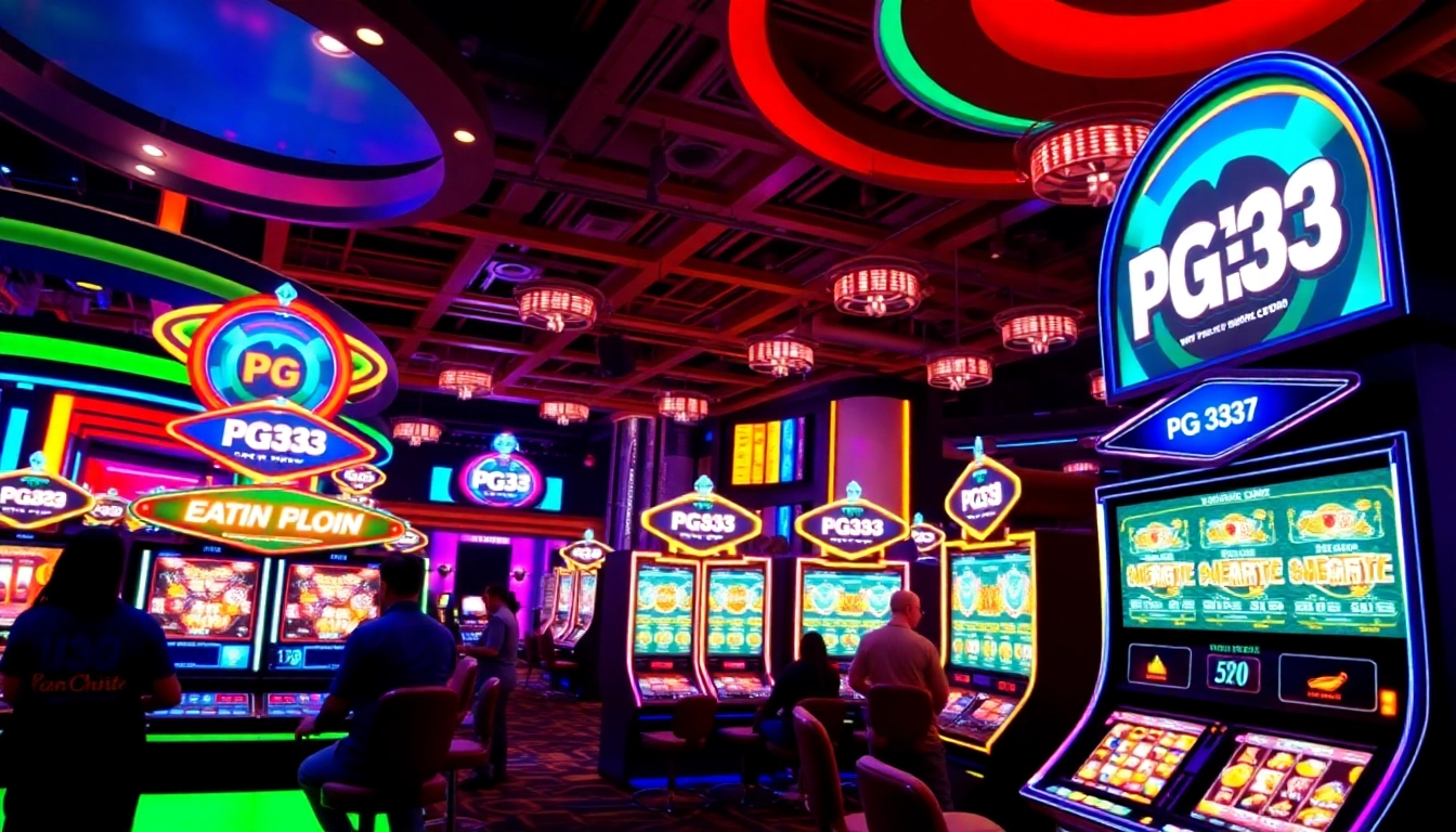 PG333 online casino interface with colorful slots and users enjoying high-stakes gameplay.