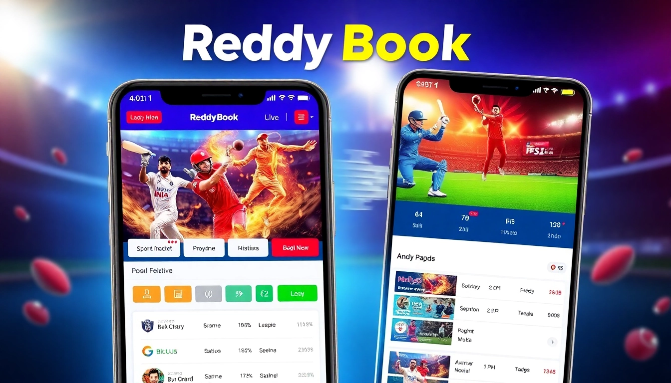 Reddy Book displayed on a mobile device with live cricket and football betting screens, highlighting ease of use and excitement for users.