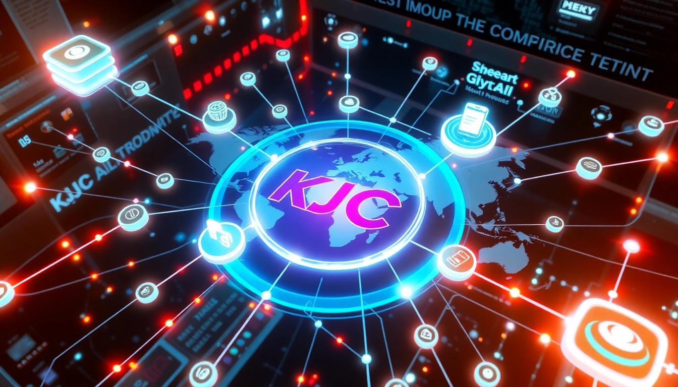 KJC's digital network illustration showcases global connectivity and innovation, emphasizing advanced technology and engagement.