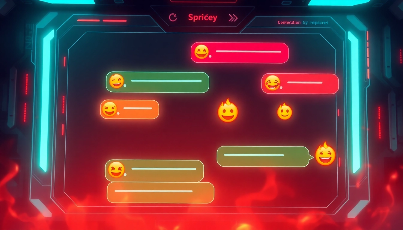Spicy AI Chat engaging with vivid visuals illustrating fiery conversations and roleplaying scenarios in a dynamic, colorful environment for accessibility.