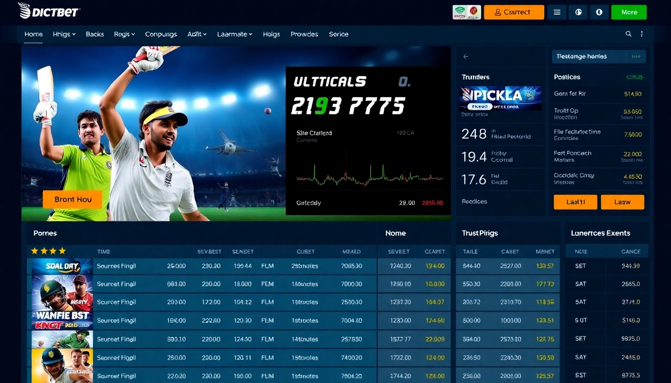 Vibrant Cricbet99 club online betting platform with cricket players and digital odds display