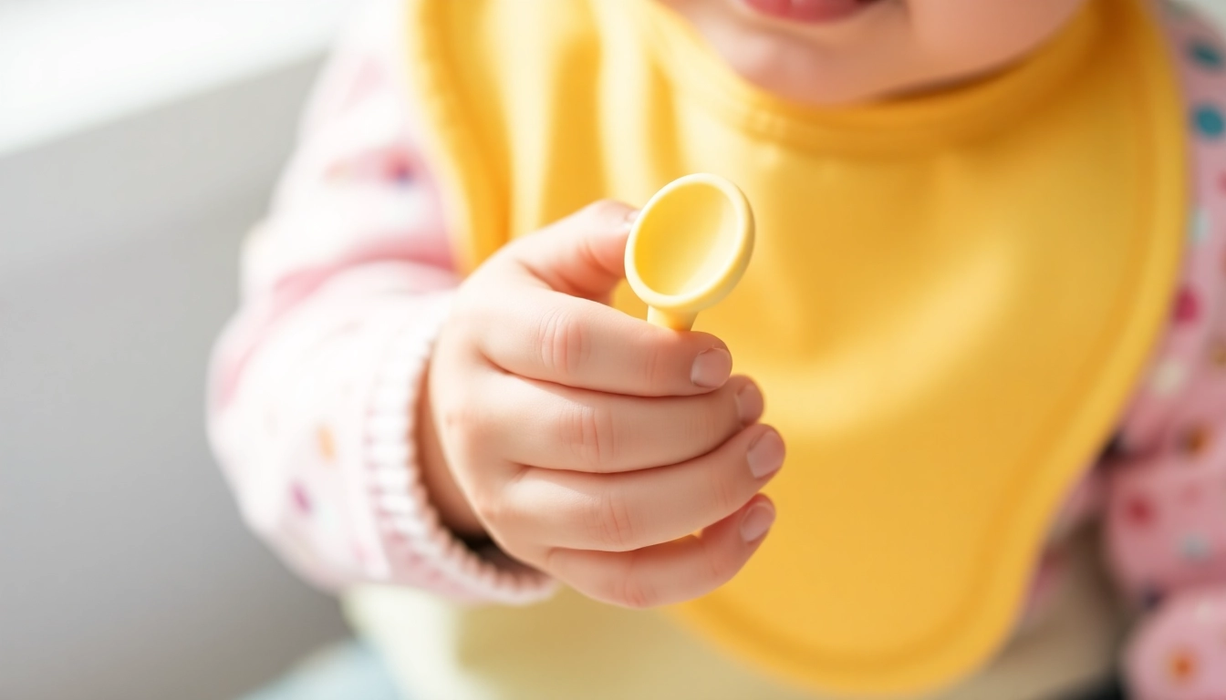 Show a safe silicone feeding set for children being used, emphasizing durability and colorful