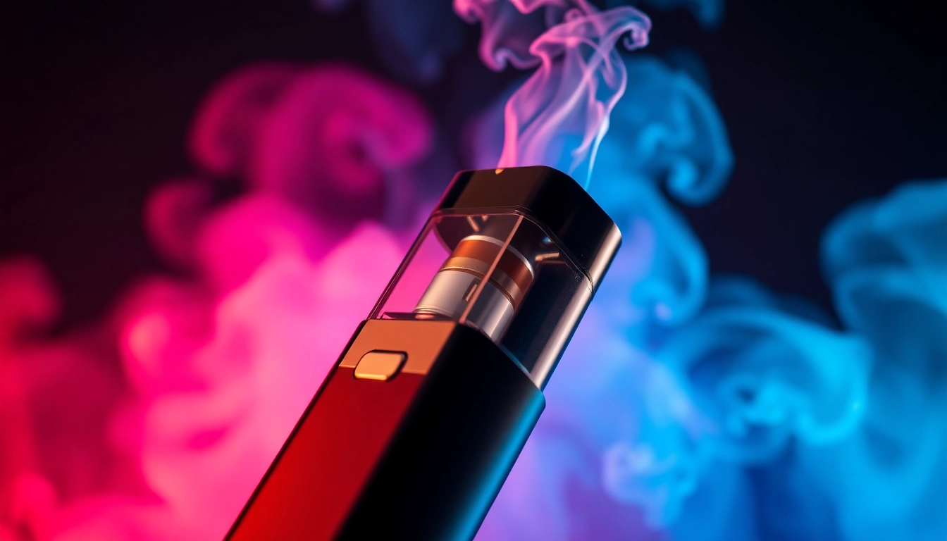 Modern E-Zigaretten device emitting colorful vapor clouds, appealing for adult users seeking