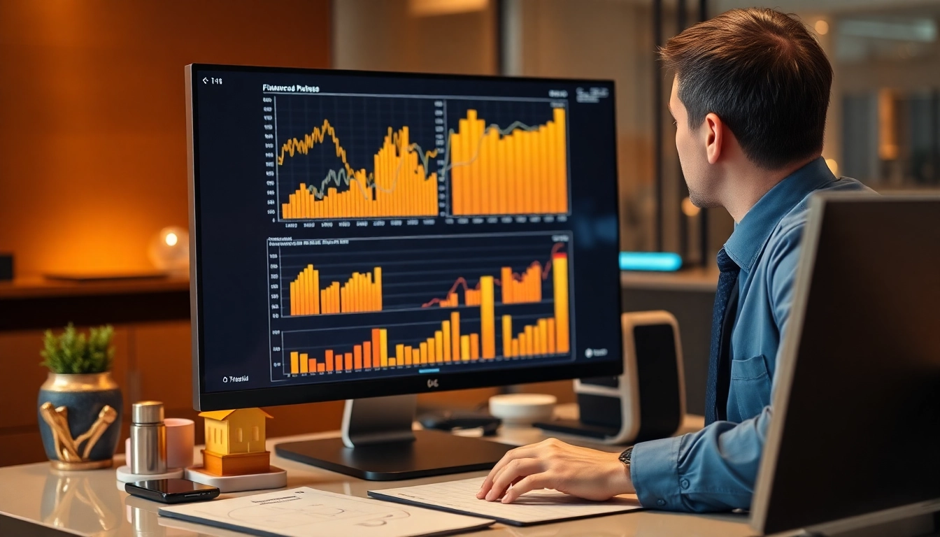 An expert reviewing an alternative investment guide with charts and asset icons representing