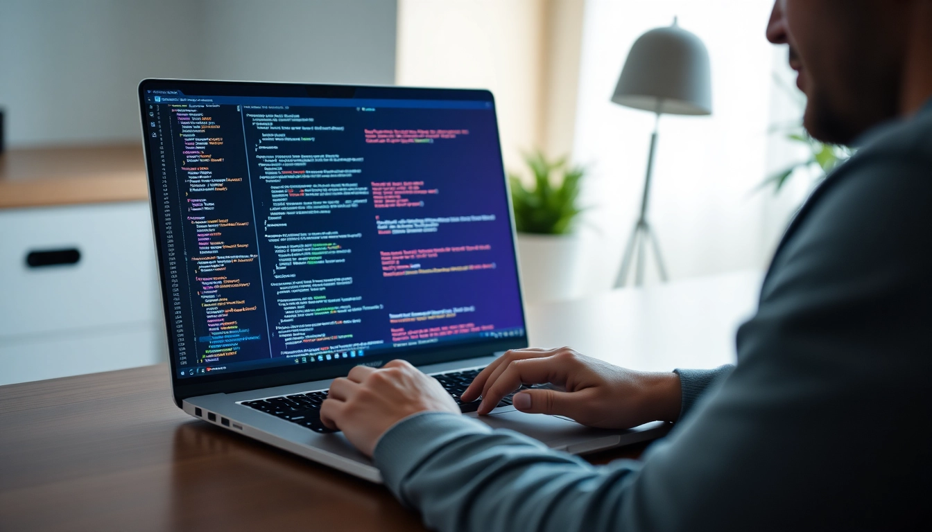 Python freelance developer working on complex code in a modern workspace to highlight tech expertise