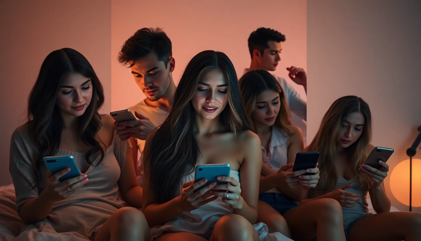 Engaging visual of young adults discussing annonces sexe on smartphones to attract attention